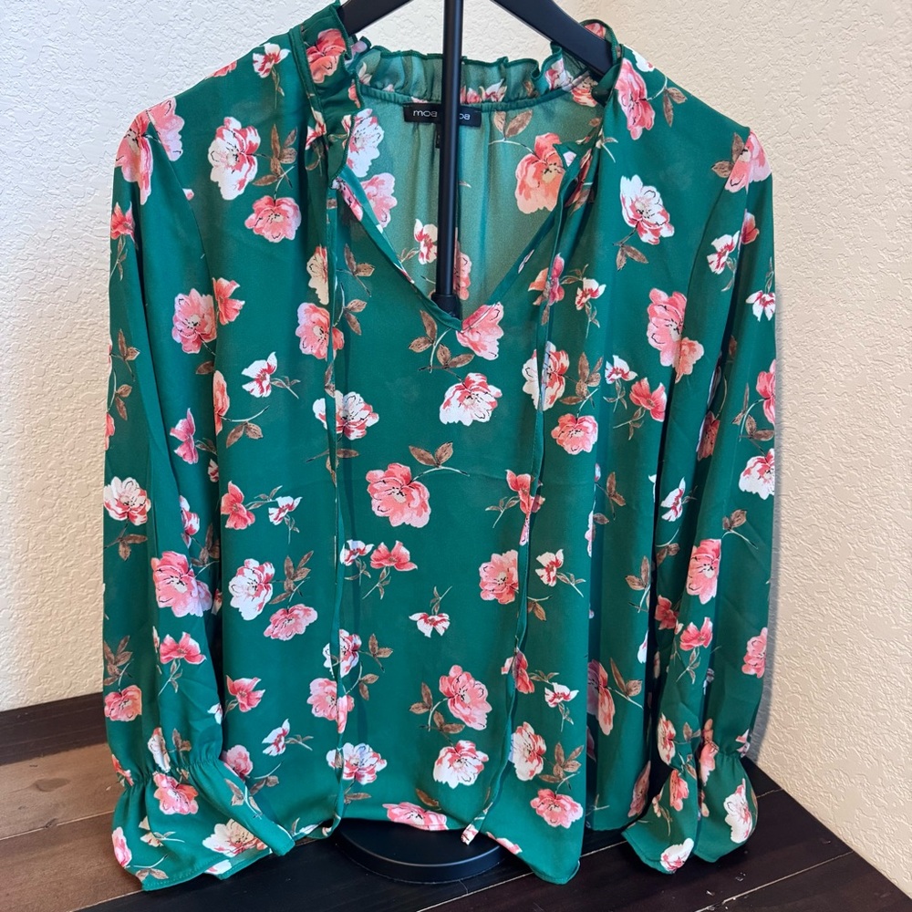 Moa Moa Green Floral Sheer Blouse